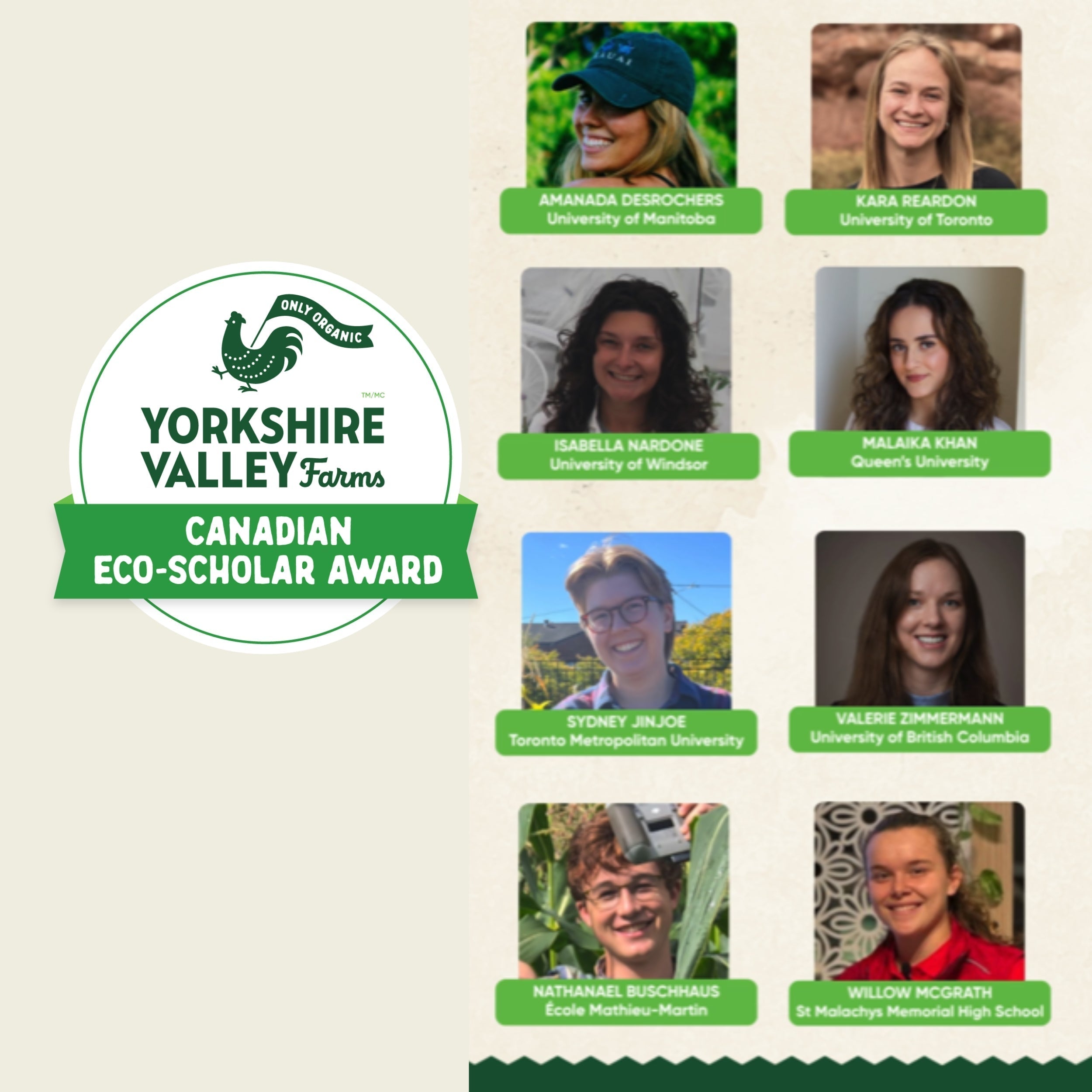 Meet the 2026 Yorkshire Valley Farms Eco-Scholar Award Recipients